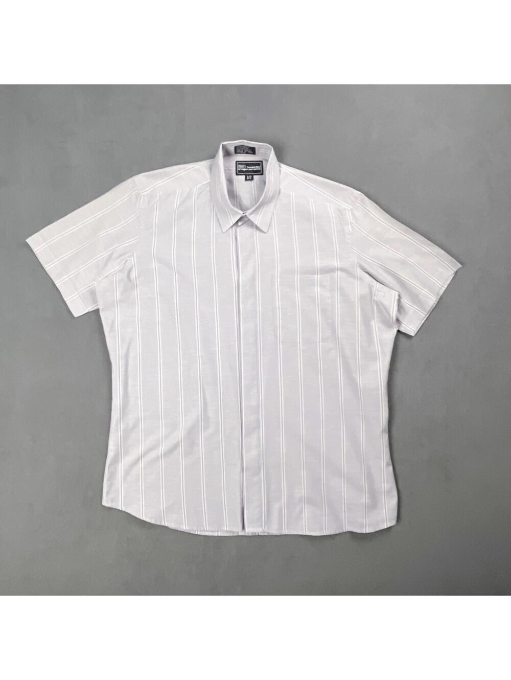 Vintage Button-Up Shirt. Sears Short Sleeve Grey Striped Collared